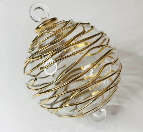 Blown Glass Ornament Gold Spiral