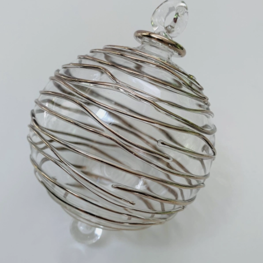 Blown Glass Ornament Silver Spiral