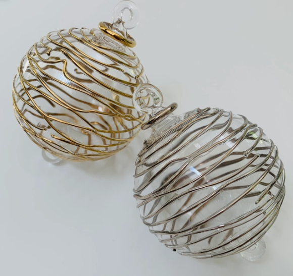 Blown Glass Ornament Gold Spiral