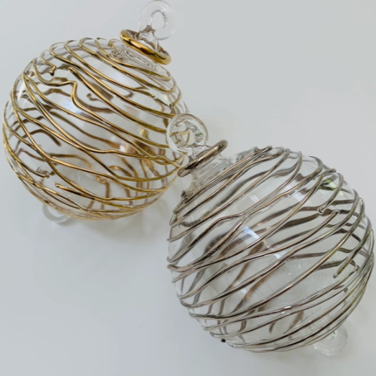 Blown Glass Ornament Silver Spiral
