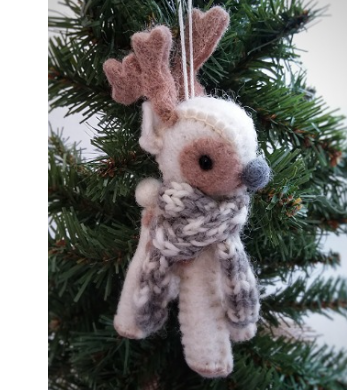 Baby Reindeer with Scarf Hand-Felted Tree Ornament