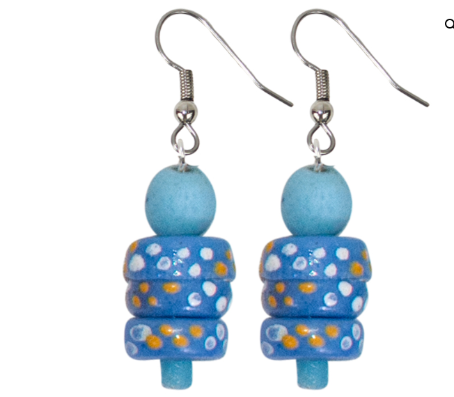 Blue Recycled Glass Earrings