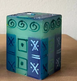 Handpainted Blue-Green Cube Candle 2"x2"x3"