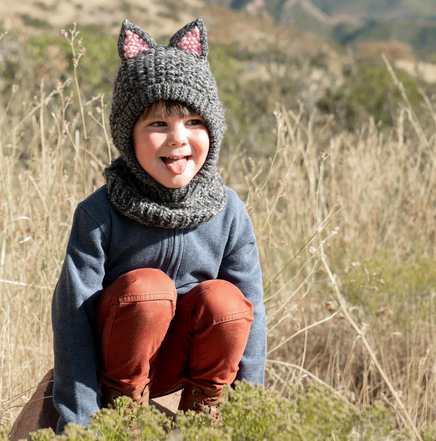 Kids Animal Hood Grey Cat