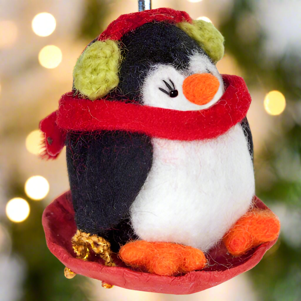 Sledding Polly Penguin Ornament