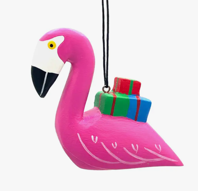 Balsa Holiday Flamingo Ornament