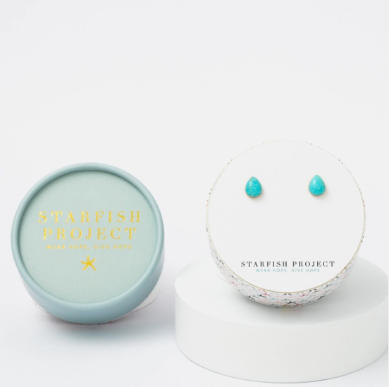 Teresa Teardrop Turquoise Stud Earrings Gold