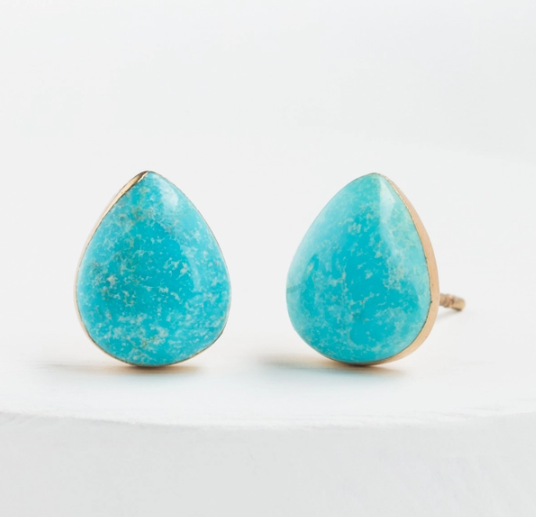 Teresa Teardrop Turquoise Stud Earrings Gold