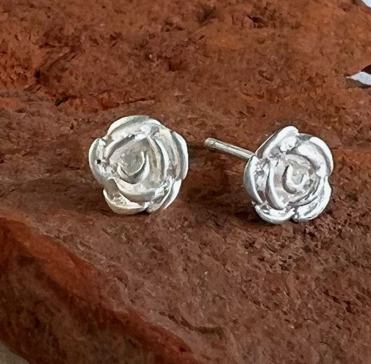 Tiny Rose Studs Sterling Silver Earrings