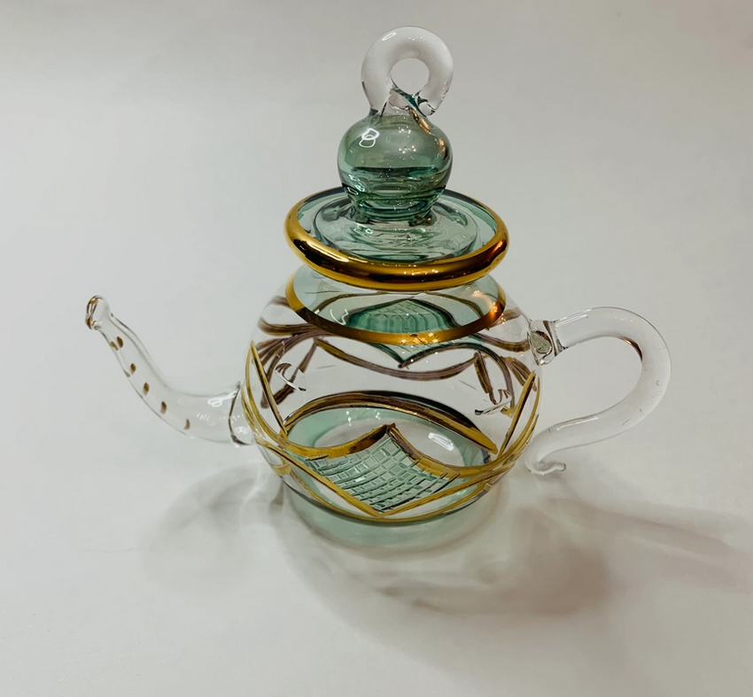 Blown Glass Teapot Ornament Green 3.5"Hx2.8"Wx4.7"L