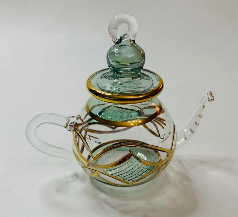 Blown Glass Teapot Ornament Green 3.5"Hx2.8"Wx4.7"L
