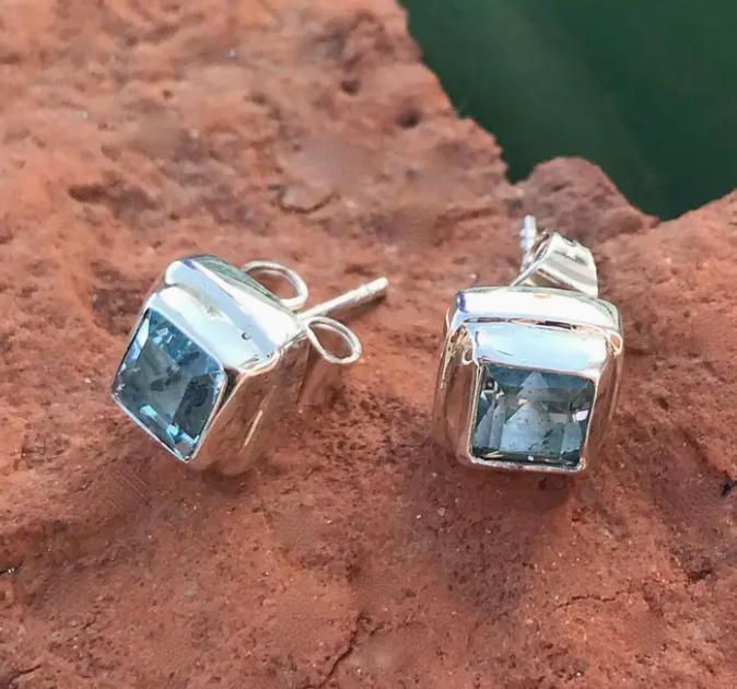 Blue Topaz Biri Studs Sterling Silver Earrings