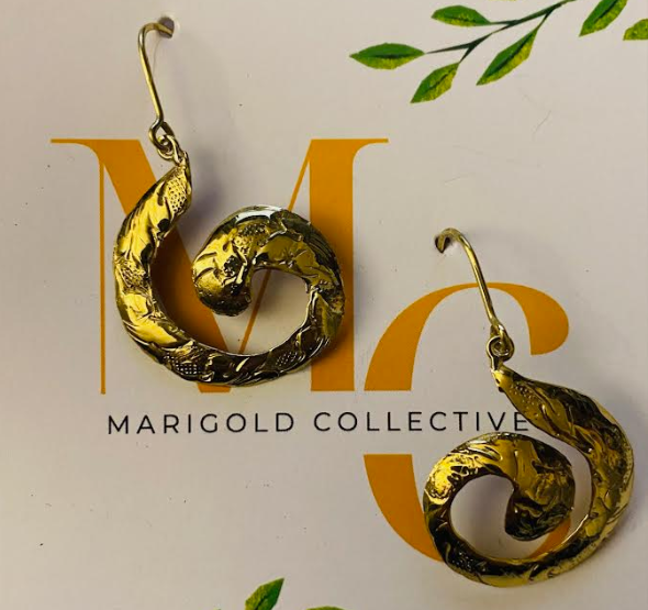 Brass Engraved Bombshell Earrings