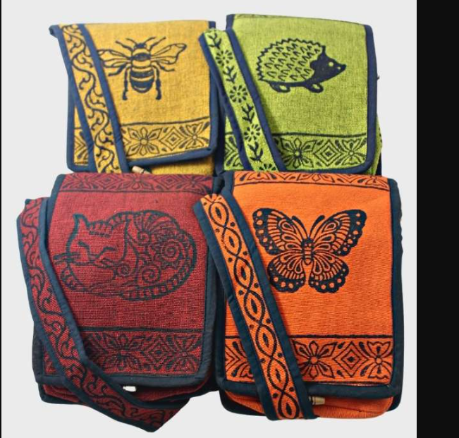 Blockprint Shoulder Bag w Flap 7" assorted