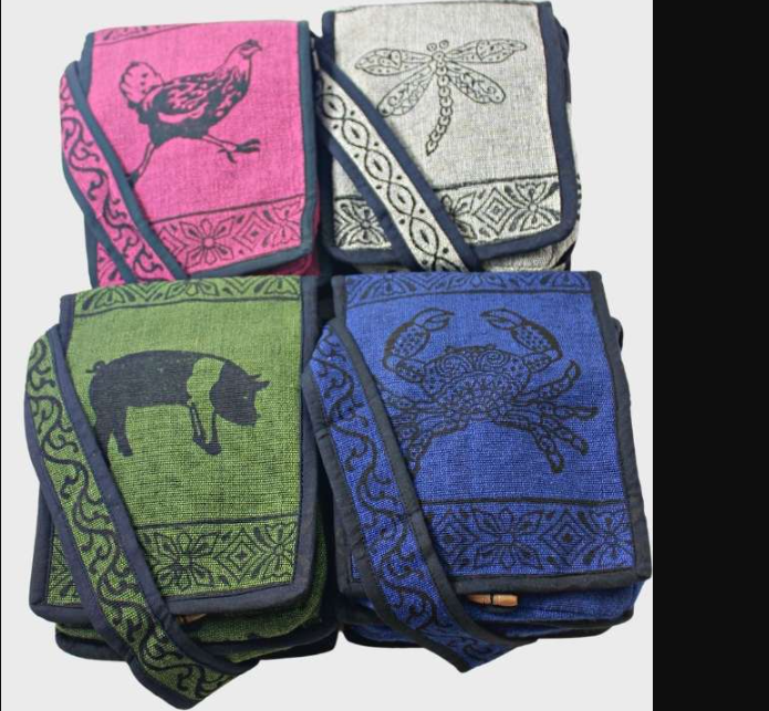 Blockprint Shoulder Bag w Flap 7" assorted