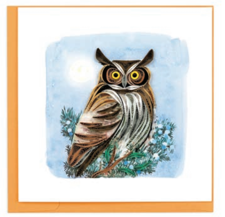 Great Horned Owl Quilled Paper Card