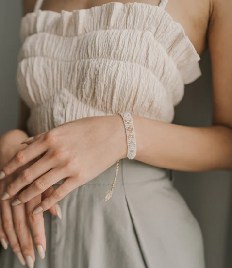Adiya Moon Phase White Beaded Bracelet
