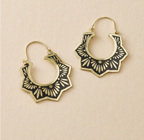 Nisha Lotus Hoop Earrings Gold