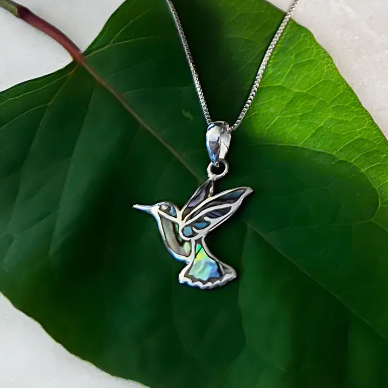 Abalone Hummingbird Sterling Silver Necklace