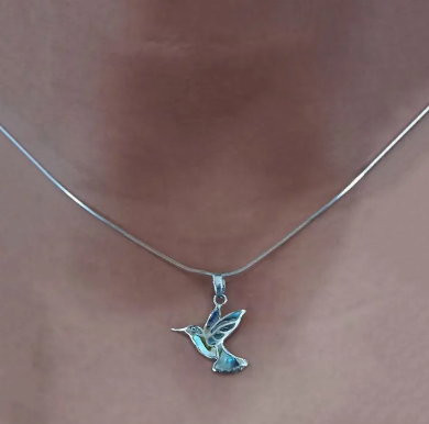 Abalone Hummingbird Sterling Silver Necklace
