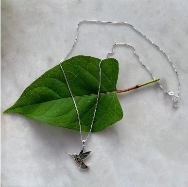 Abalone Hummingbird Sterling Silver Necklace