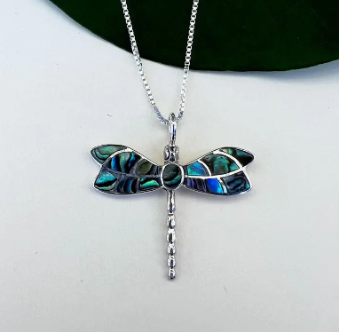 Abalone Dragonfly Sterling Silver Necklace