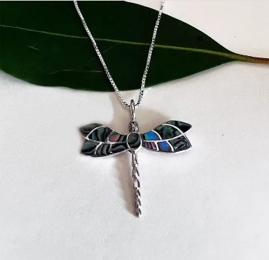 Abalone Dragonfly Sterling Silver Necklace