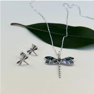 Abalone Dragonfly Sterling Silver Necklace