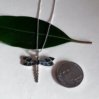 Abalone Dragonfly Sterling Silver Necklace