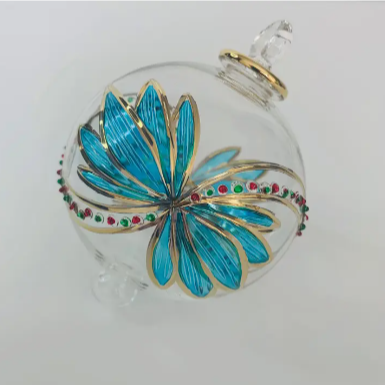 Blown Glass Ornament Turquoise Butterfly