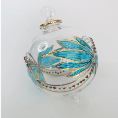 Blown Glass Ornament Turquoise Butterfly