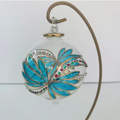 Blown Glass Ornament Turquoise Butterfly