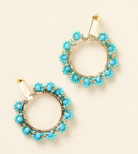 Jatasya Flower Hoop Earrings - Turquoise