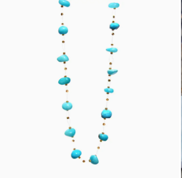 Floating Stone and Maasai Bead Necklace - Turquoise