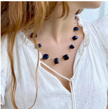 Floating Stone and Maasai Bead Necklace - Navy