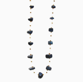 Floating Stone and Maasai Bead Necklace - Navy
