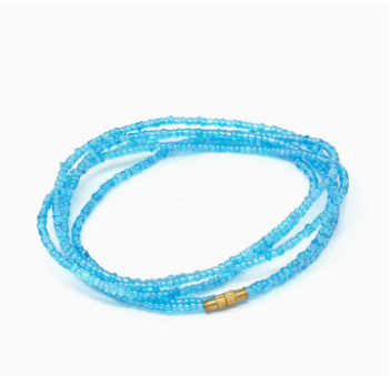 Long Single Strand Maasai Bead Necklace - Sky Blue