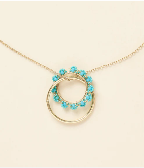 Jatasya Beaded Hoop Pendant Necklace - Turquoise, Gold