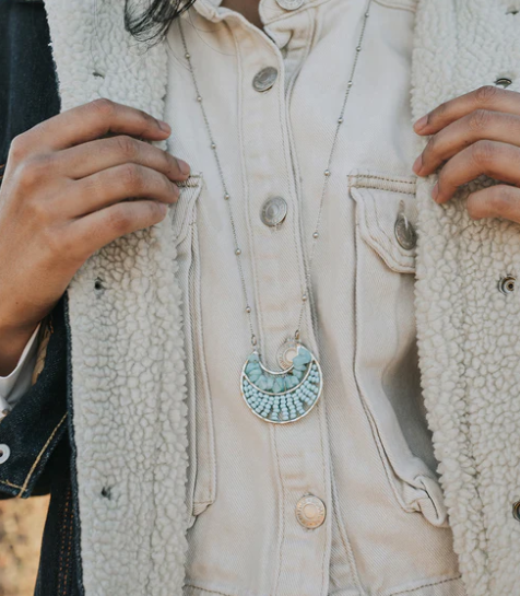 Rajiyah Amazonite Beaded Crescent Pendant Necklace