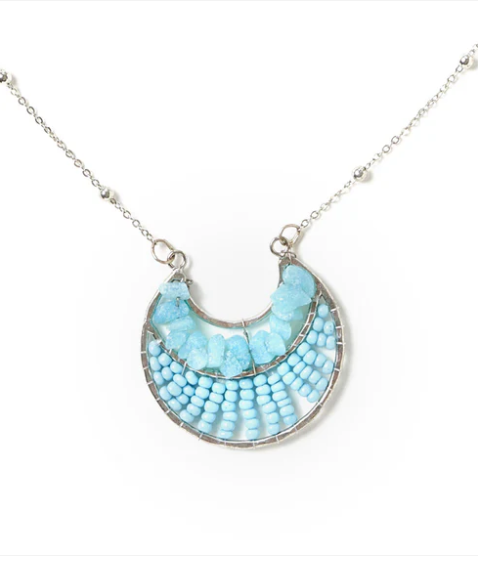 Rajiyah Amazonite Beaded Crescent Pendant Necklace