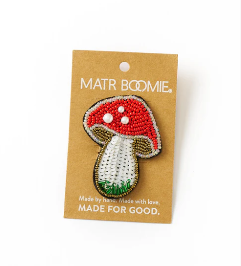 Bala Mani Beaded Mushroom Brooch Pin - Handmade