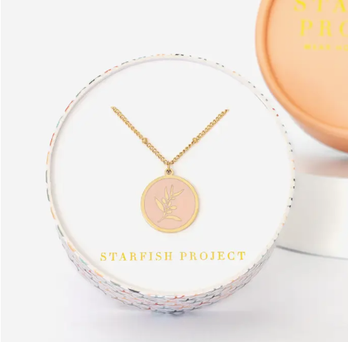 Resilience Leaf Necklace in Pink