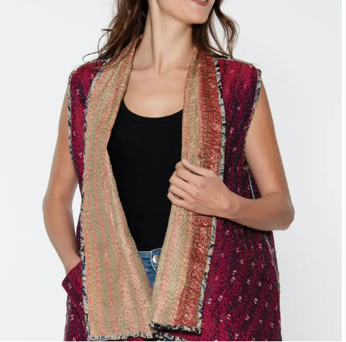Reversible Kantha Silk Sleeveless Jacket