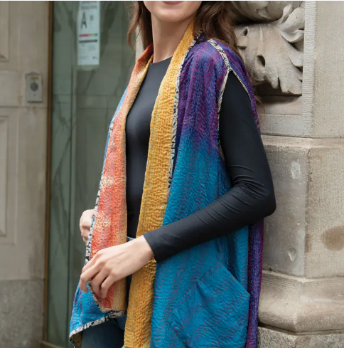 Reversible Kantha Silk Sleeveless Jacket