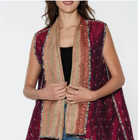 Reversible Kantha Silk Sleeveless Jacket