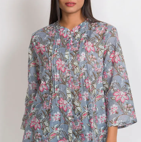 Amisha Cotton Tunic - Silver & Rose