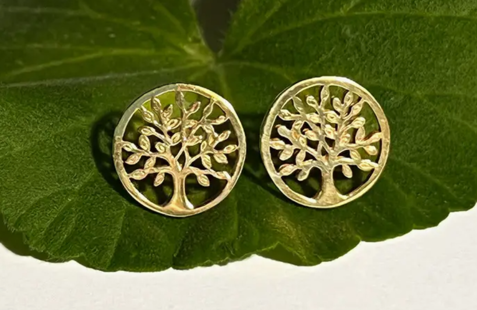 Tree of Life Post Earrings - Brass