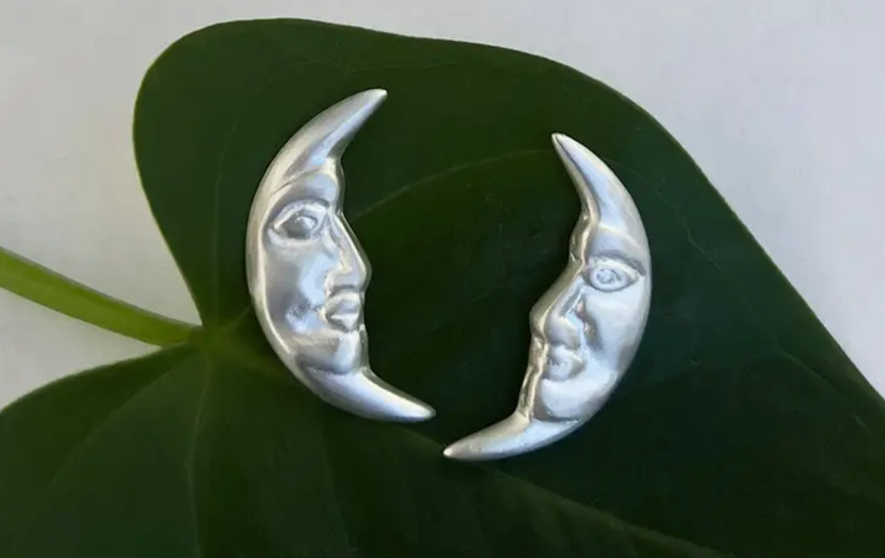 Moon Face Studs - Sterling Silver