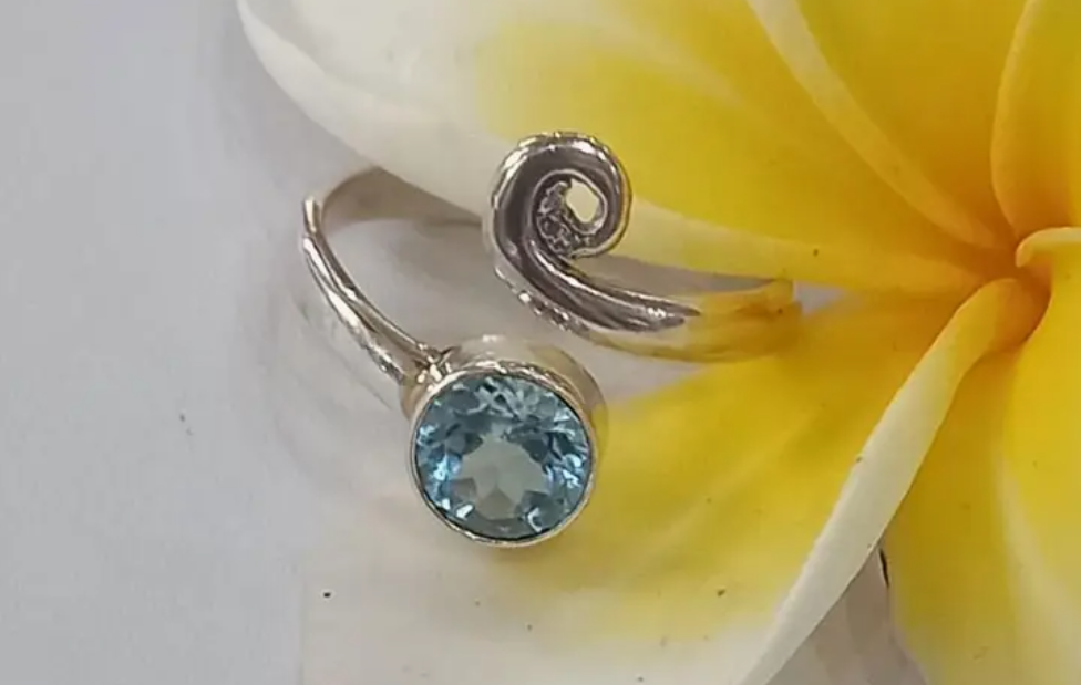 Blue Topaz Spiral Adjustable Ring