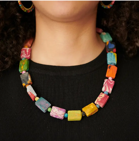 Kantha Dotted Block Necklace